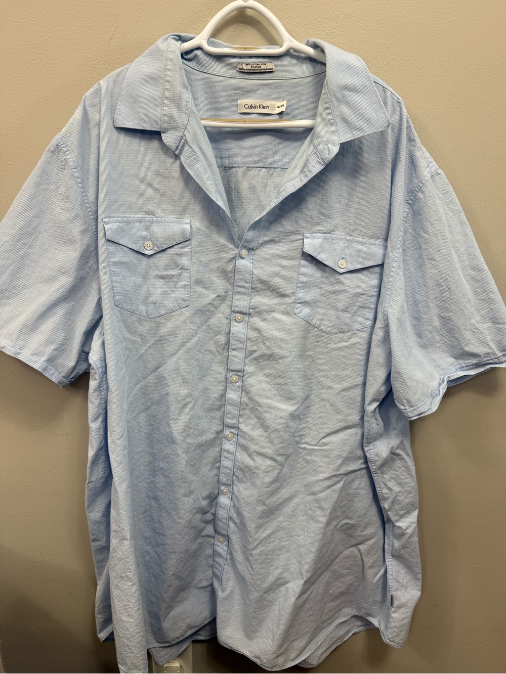 Calvin Klein Light Blue Short Sleeve Button-Up Shirt 4XLT